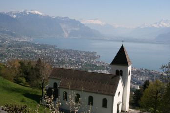výhled na Vevey a Montreux z Mont Pelerin